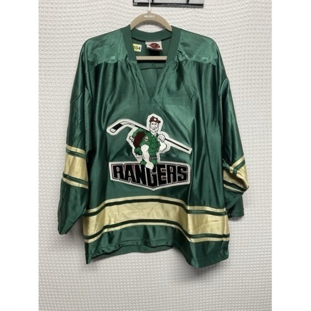 VTG K1 Green Rangers-Front Logo 12 Back Long Slv. Hockey Jersey Shirt Men M USA